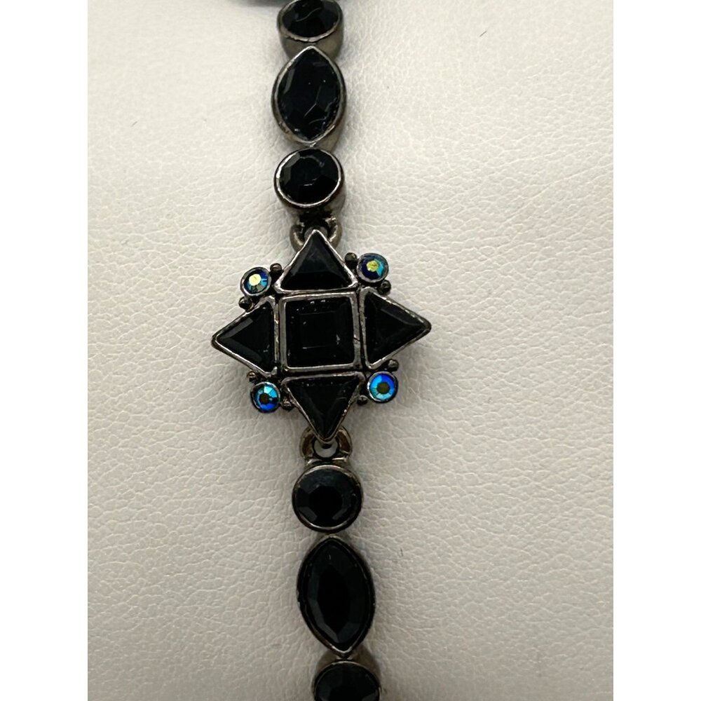 Black Glass Necklace Set Blue Aurora Borealis Crystals Earrings Bracelet Gothic - Picture 9 of 13